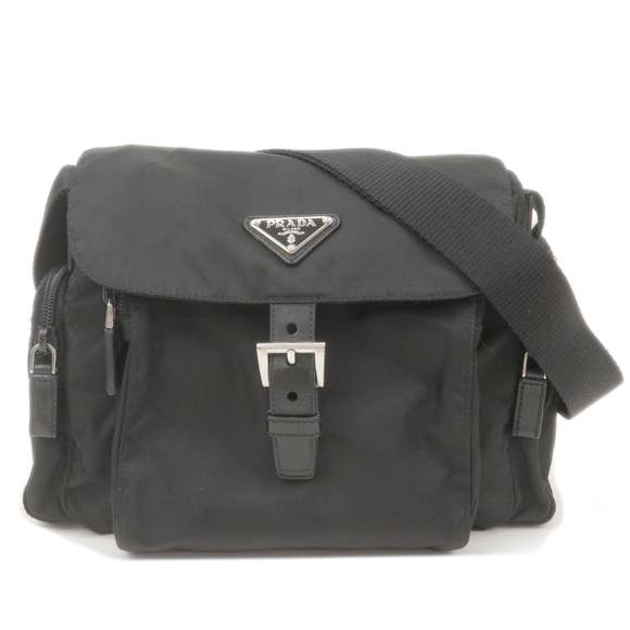 Prada Bags Prada Logo Nylon Leather Shoulder Bag Nero Black Bt50